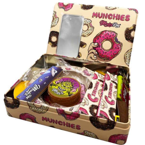 monkey king Munchies windowed tin try kit Rolling papers+ tips + lighter+ ash tray+grinder