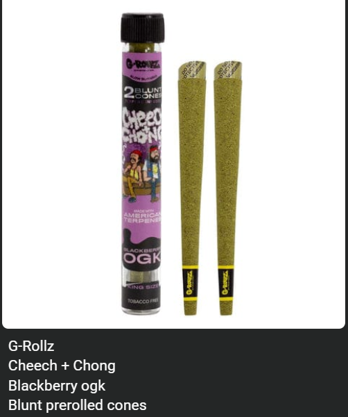 G-Rollz Cheech + Chong Blackberry ogk Blunt prerolled cones