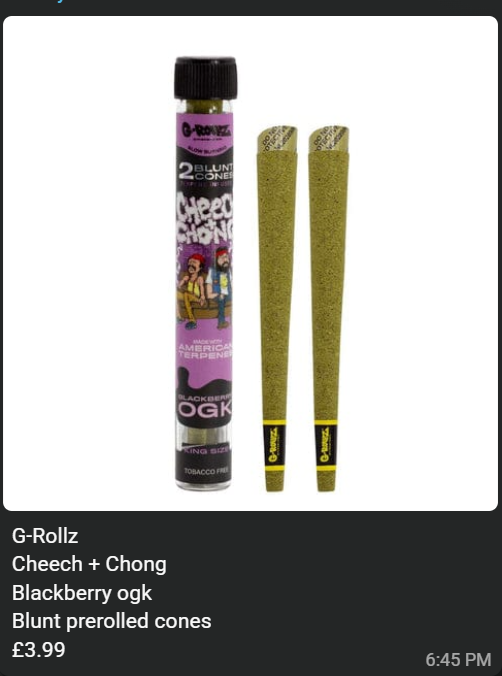 G-Rollz Cheech + Chong Blackberry ogk Blunt prerolled cones